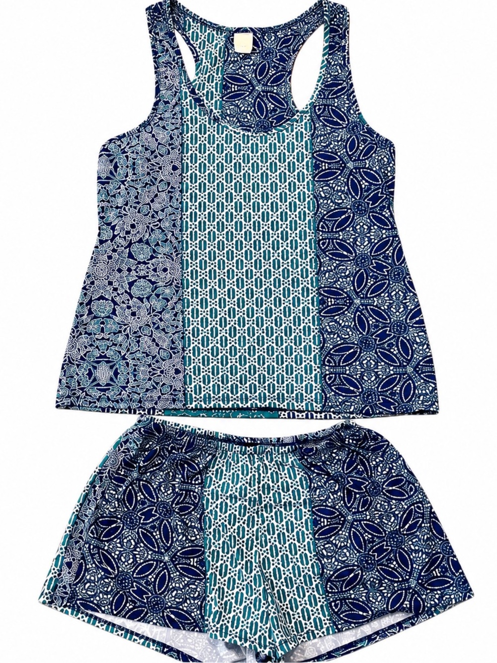 Linea Donatella Blue Teal Print Tank & Shorts Lounge Set S